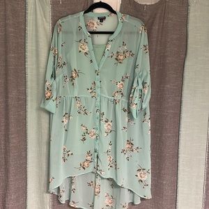 Sheer green floral blouse